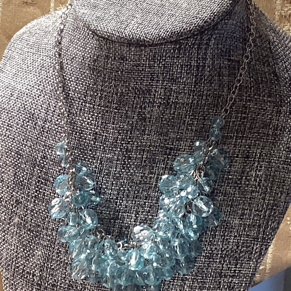 Elegant Blue Crystal Silvertone Necklace